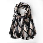 Two Tone Leaves Scarf – Grey - 20% Wool