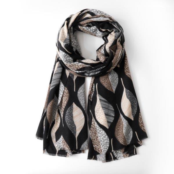 Two Tone Leaves Scarf – Grey - 20% Wool