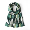 Two Tone Leaves Scarf – Olive - 20% Wool