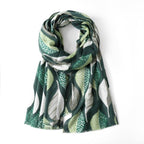 Two Tone Leaves Scarf – Olive - 20% Wool