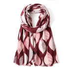 Two Tone Leaves Scarf – Red - 20% Wool