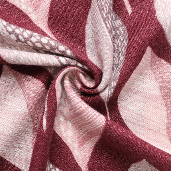 Two Tone Leaves Scarf – Red - 20% Wool