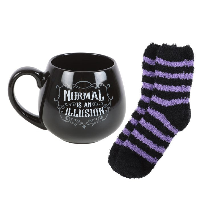 Normal Is An Illusion Gothic Mug & Socks Set