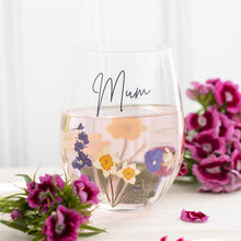 Load image into Gallery viewer, Mum Wildflower Stemless Glass
