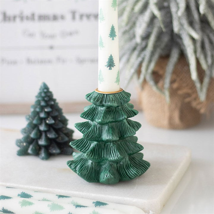 Green Fir Tree Candle Holder With Taper Candle