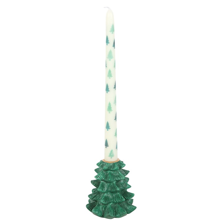 Green Fir Tree Candle Holder With Taper Candle