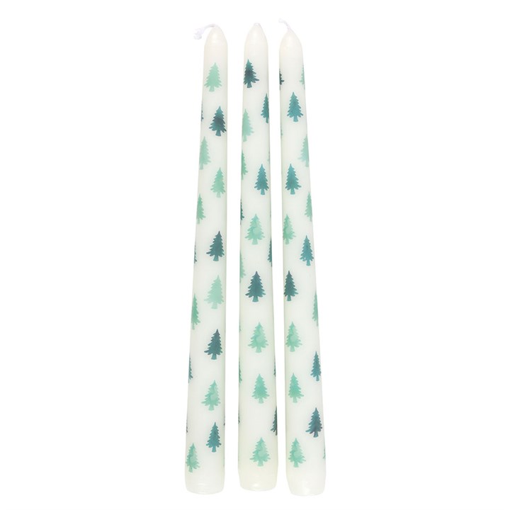 Set of 3 White & Green Fir Tree Candles