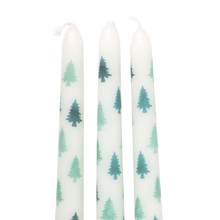 Set of 3 White & Green Fir Tree Candles