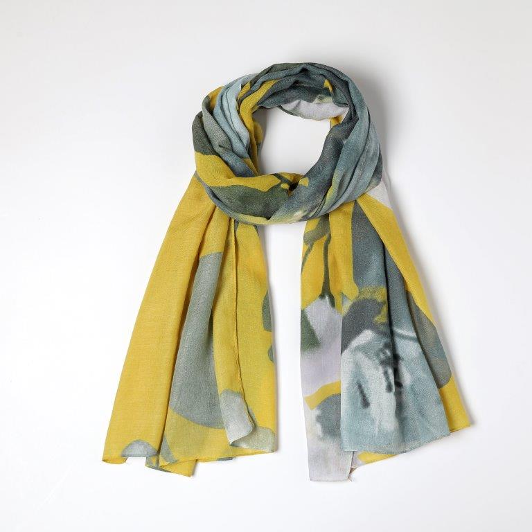Eco Style - Watercolour Floral Scarf - Mustard