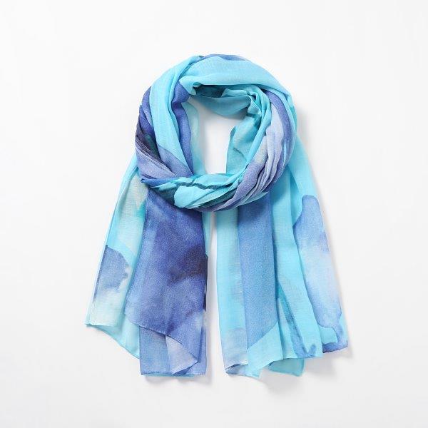 Water Colour Floral Scarf - Blue
