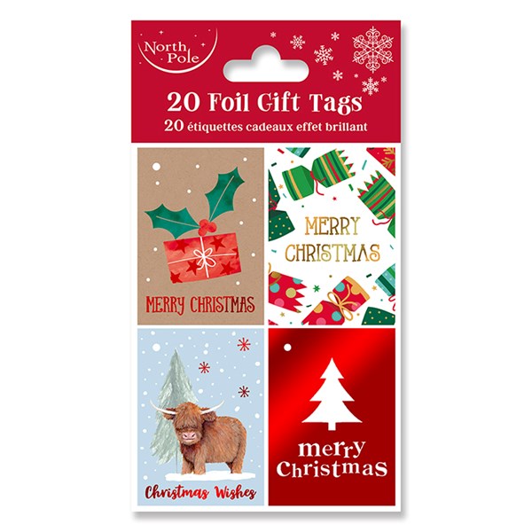 Highland Cow & Crackers Foil Christmas Gift Tags - Pack of 20