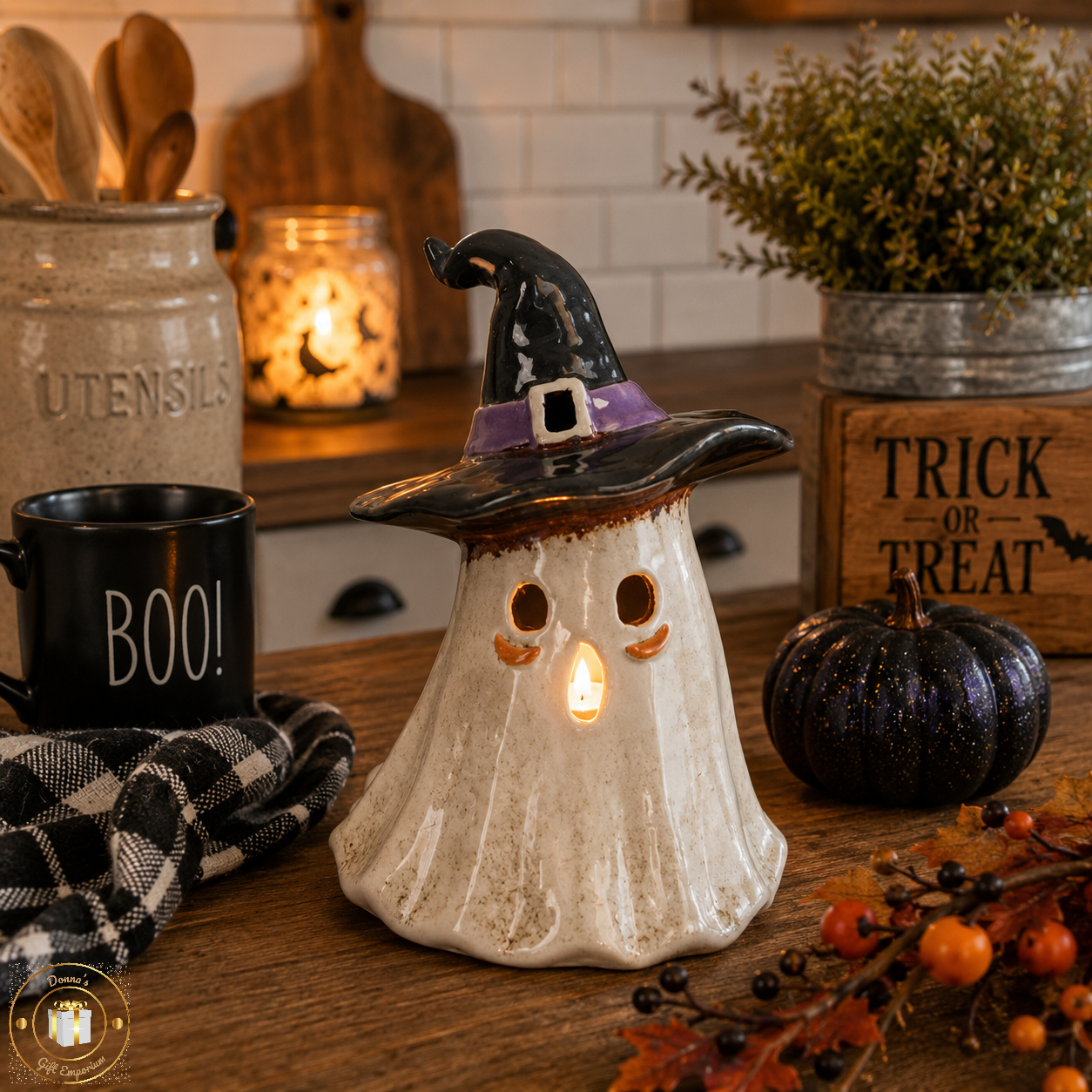 Village Pottery Ghost Tea Light Candle Holder
