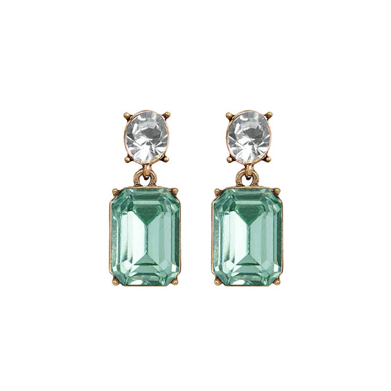 Oval Twin Gem Post Earring in Green & Clear
