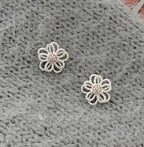 Layered Outline Petal Flower Earring in Silver