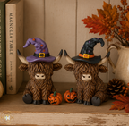 Witchy Halloween Highland Cows With Pumpkins