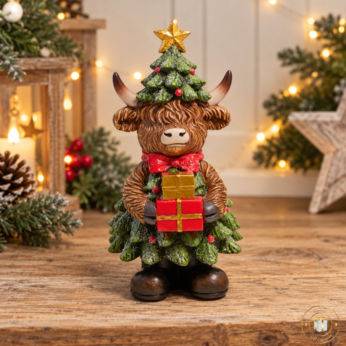Highland Cow Christmas Tree Ornament With Presents