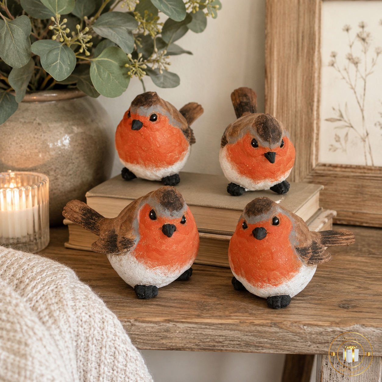 Carved Look Charming Robin Ornaments