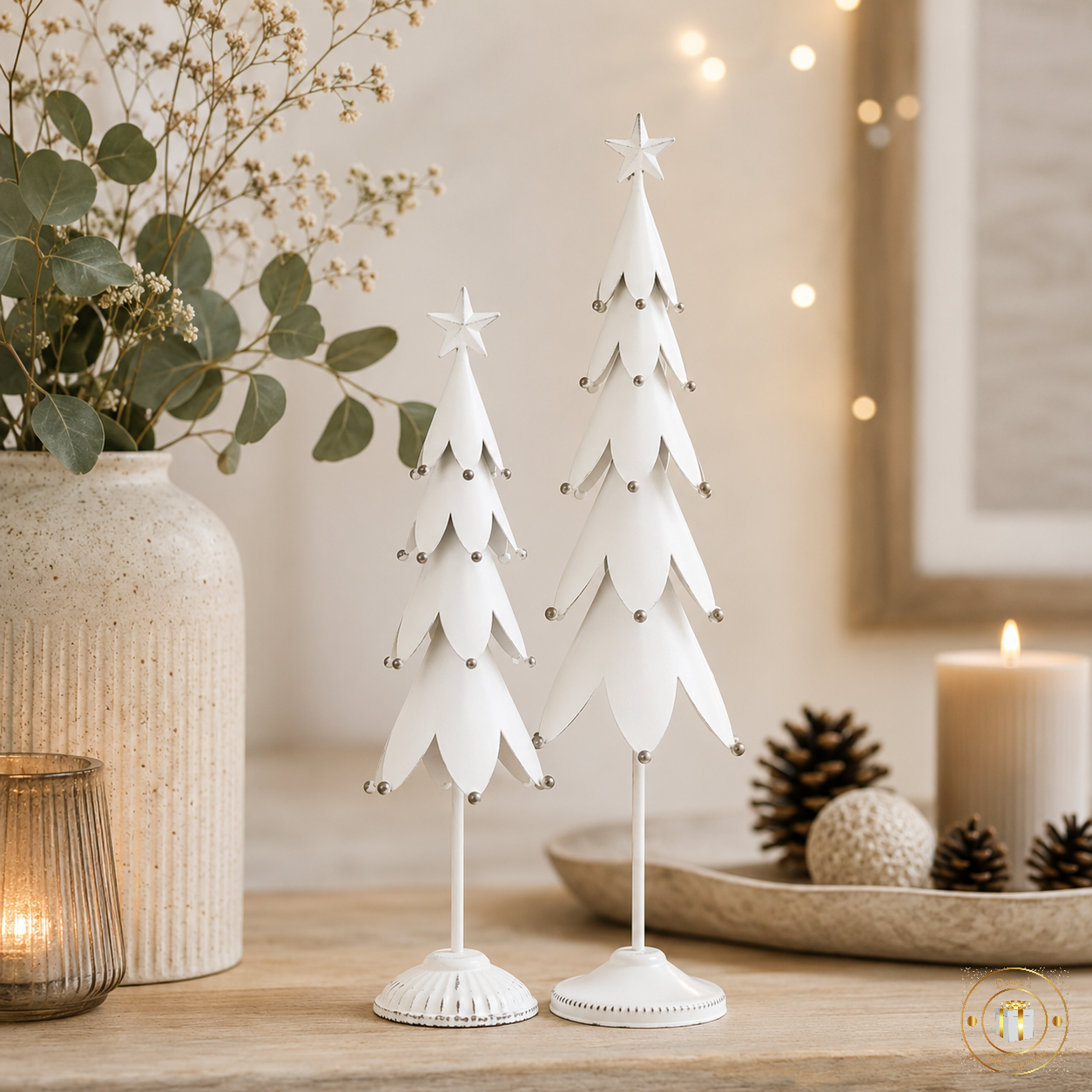 White Metal Christmas Trees - pair