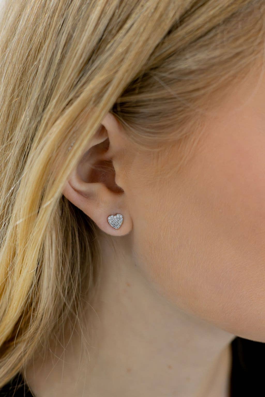 Cubic Zirconia Heart Stud in Silver