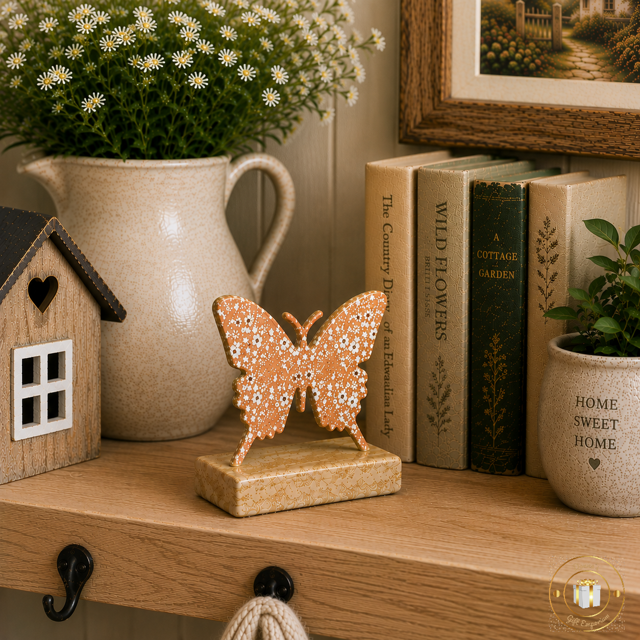 Floral Butterfly On Wooden Base - Pink