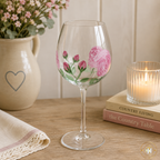 Pink Rose Hand Painted Wine Glass