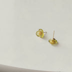Three Petal Flower Earring in Clear, Green & Gold