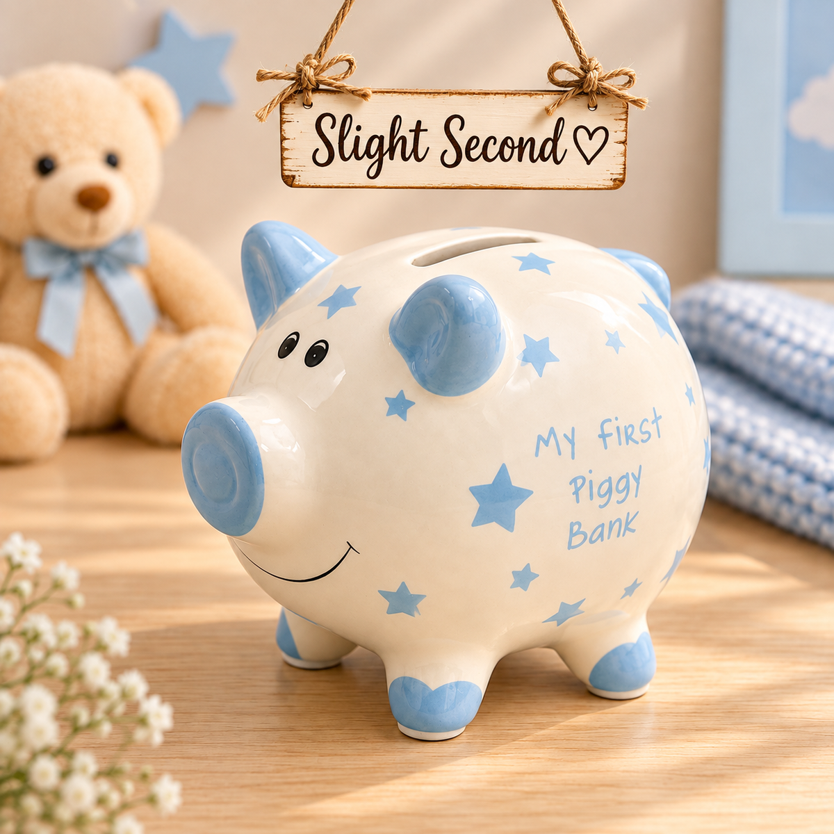 2nd My First Piggy Bank Blue Star Baby Boy - Money Box