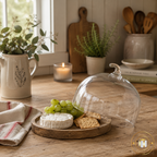 Pumpkin Glass Cloche with Wooden Base