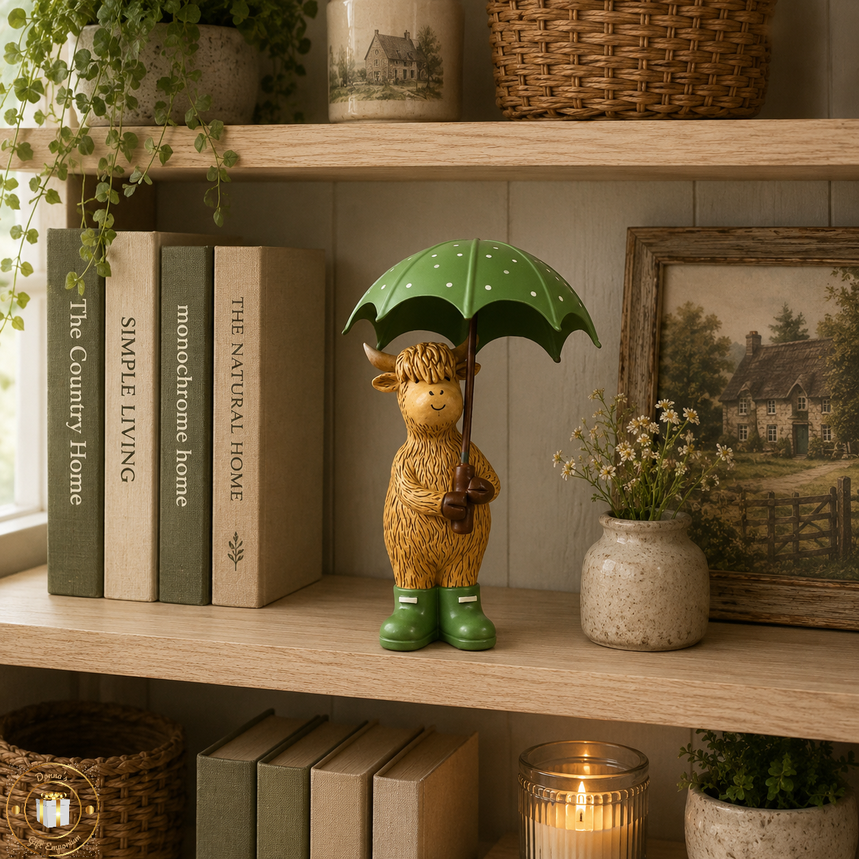 Highland Cow in Wellies with Umbrella