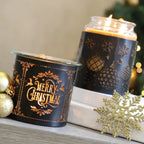 Tealight Wax Melter Burner and Candle Holder - Black & Gold Silhouette - Merry Christmas