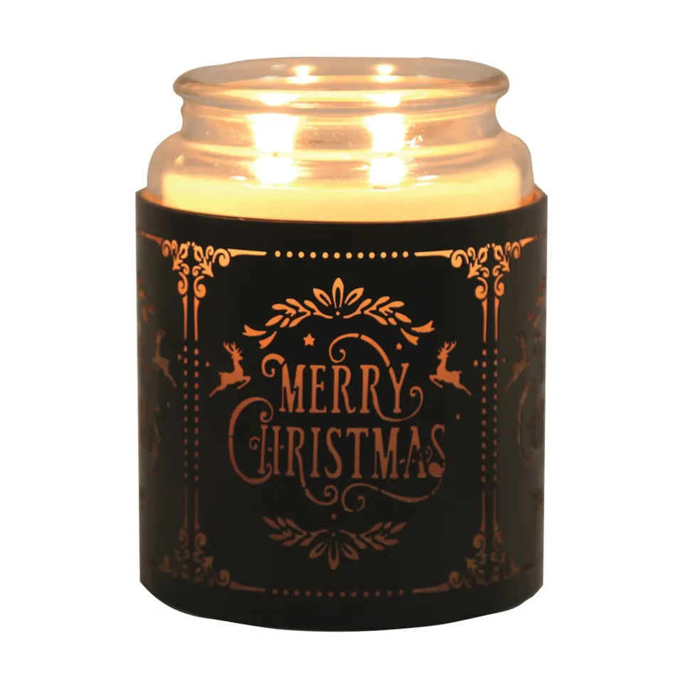 Tealight Wax Melter Burner and Candle Holder - Black & Gold Silhouette - Merry Christmas