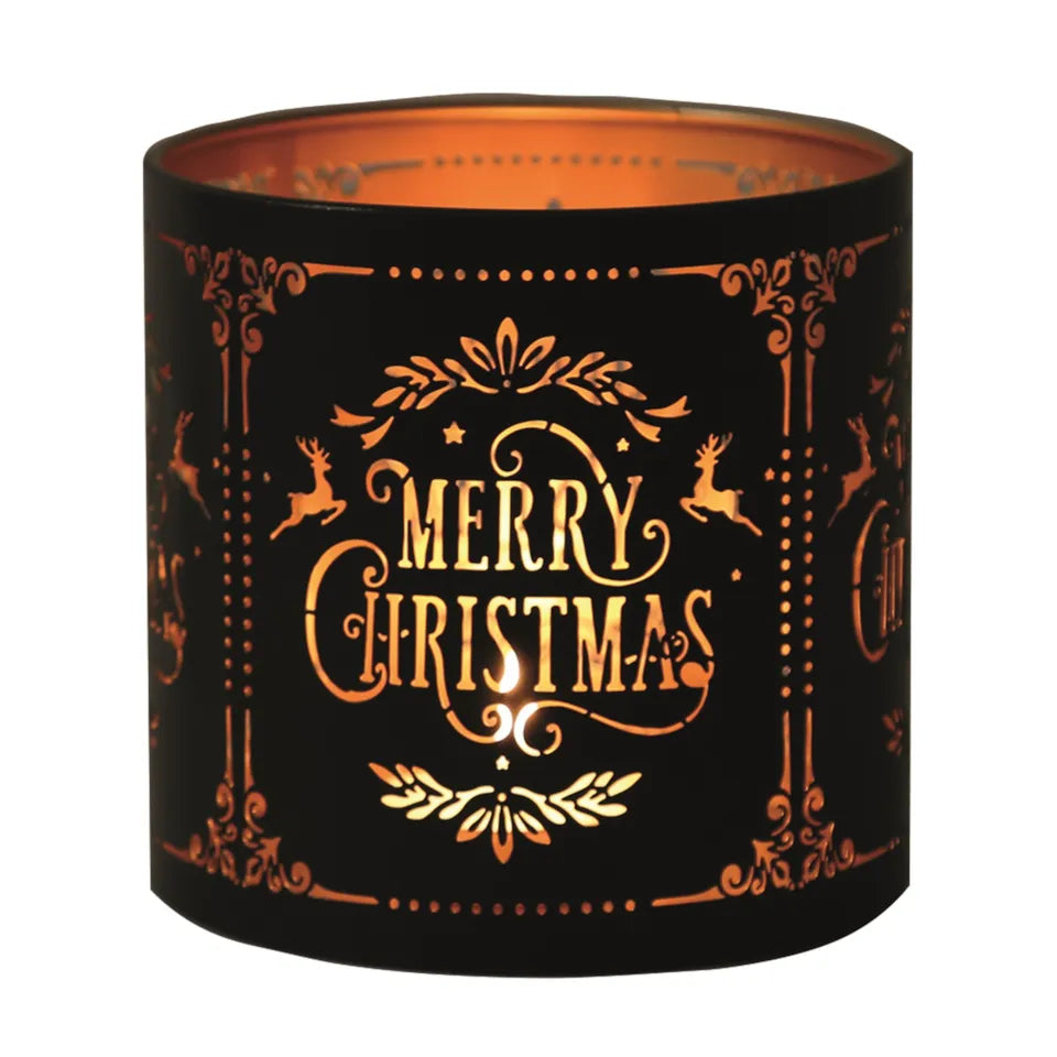 Tealight Wax Melter Burner and Candle Holder - Black & Gold Silhouette - Merry Christmas