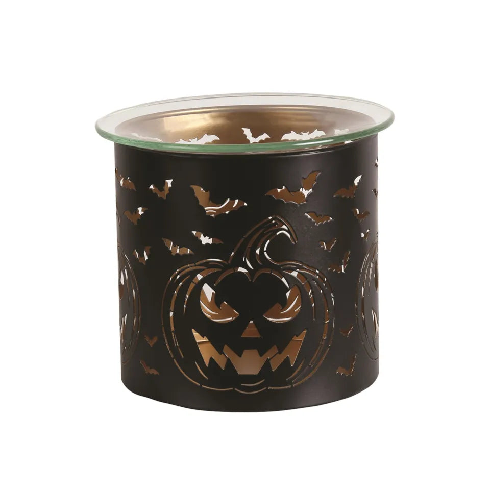Tealight Wax Melter Burner and Candle Holder - Black & Gold Silhouette - Pumpkin