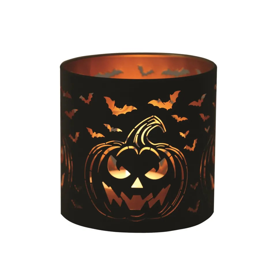 Tealight Wax Melter Burner and Candle Holder - Black & Gold Silhouette - Pumpkin