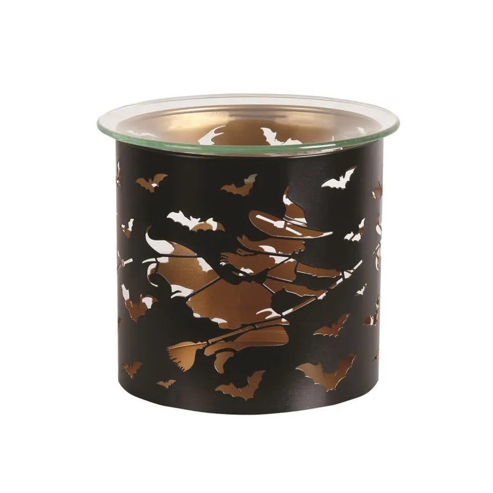 Tealight Wax Melter Burner and Candle Holder - Black & Gold Silhouette - Witch