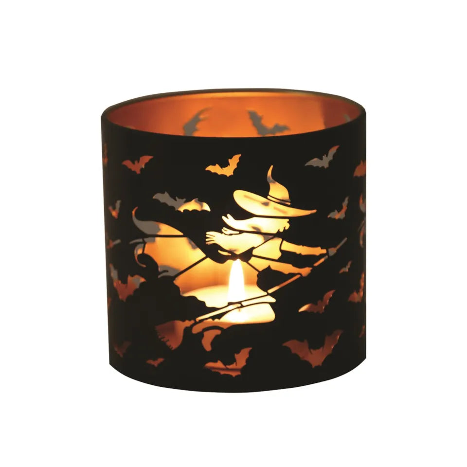 Tealight Wax Melter Burner and Candle Holder - Black & Gold Silhouette - Witch