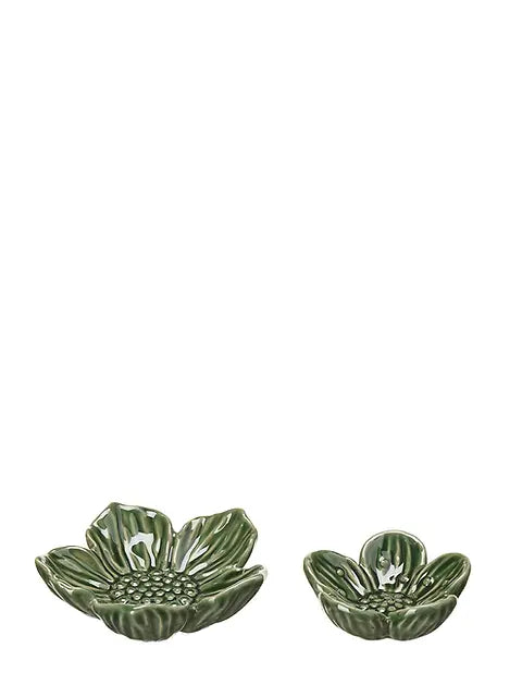 Set Of 2 Ornamental Green Flower Dishes