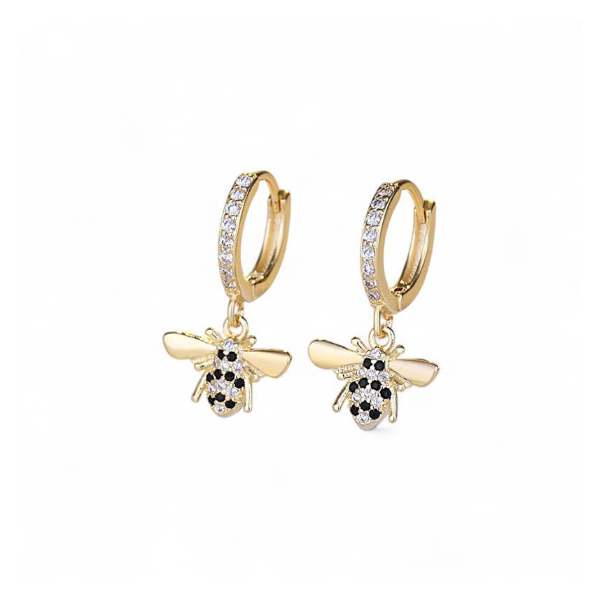 Bee Drop Huggie Earring in Gold