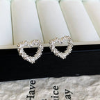 Textured Heart Outline Stud in Silver