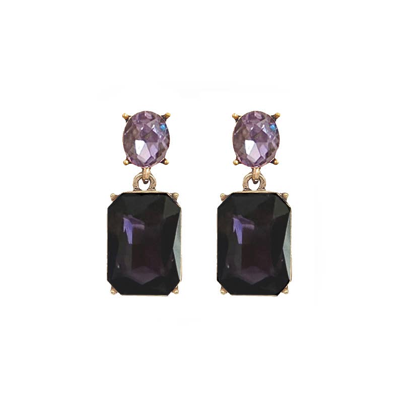 Oval Twin Gem Post Earring in Purple & Light Purple