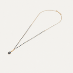 Venus Long Blue Crystal Necklace With Semi-Precious Stone Pendant In Gold-Tone