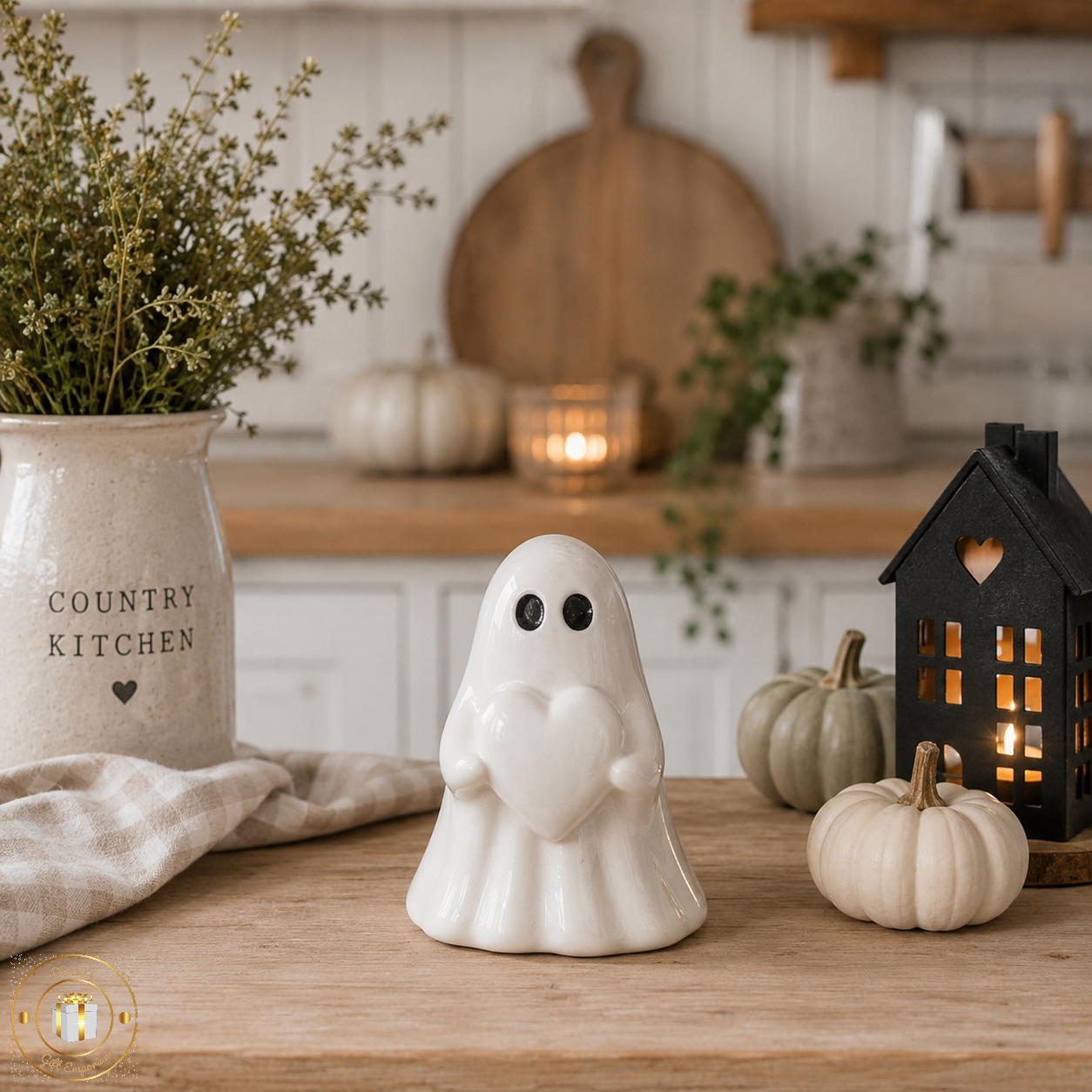 Ceramic Ghost With Heart Ornament