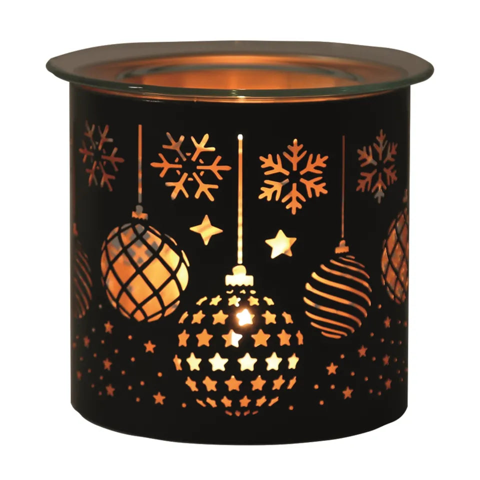 Tealight Wax Melter Burner and Candle Holder - Black & Gold Silhouette - Christmas Baubles