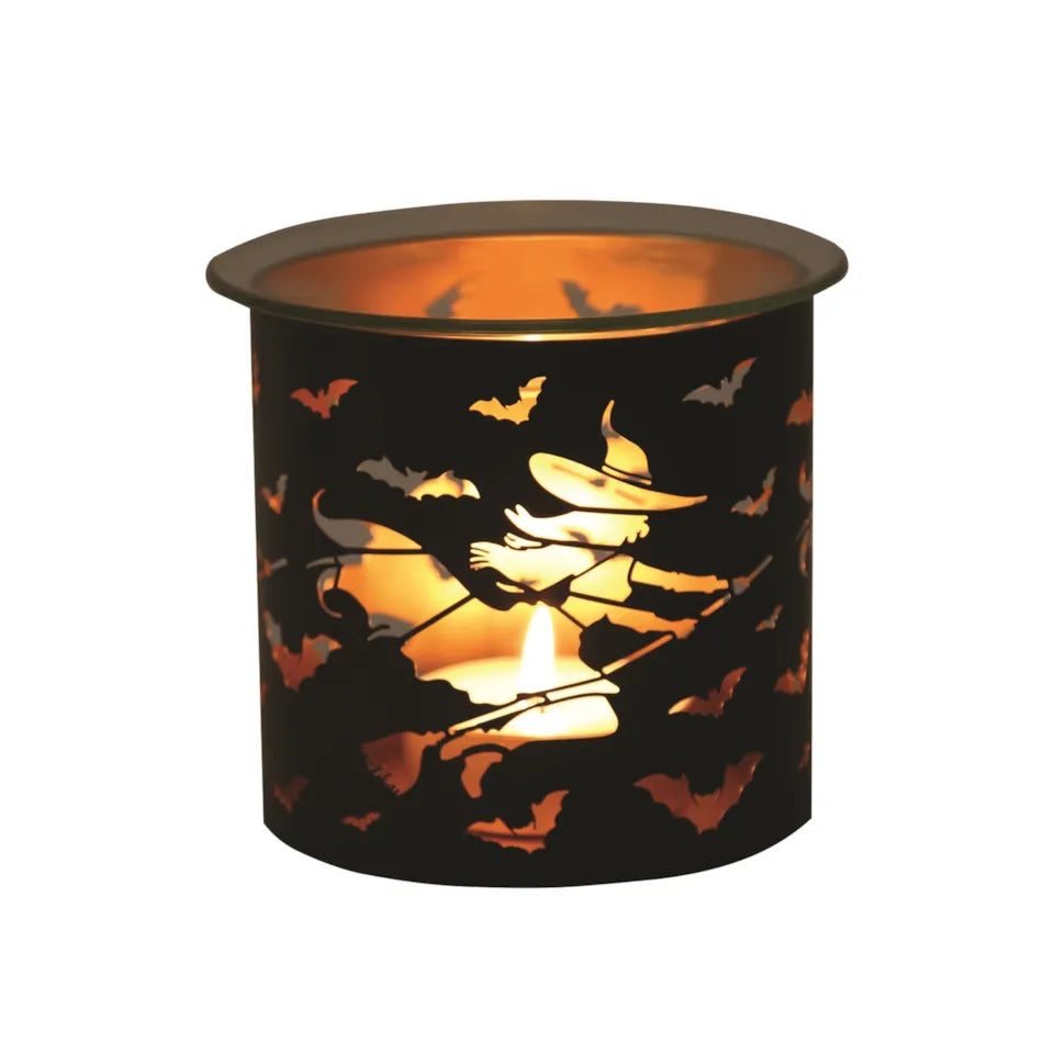Tealight Wax Melter Burner and Candle Holder - Black & Gold Silhouette - Witch