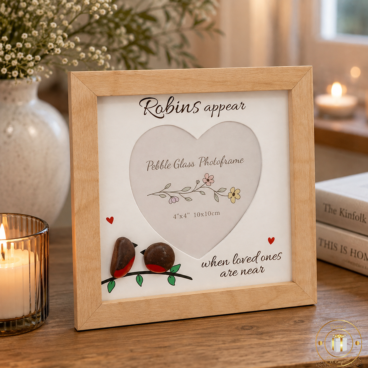 Robins Appear Pebble Glass Photo Frame