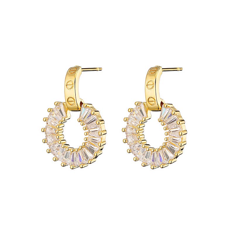 Cubic Zirconia Circle Drop Earring in Gold