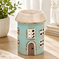 Village Pottery Wax Warmer Oil Burner Heart Blue Round