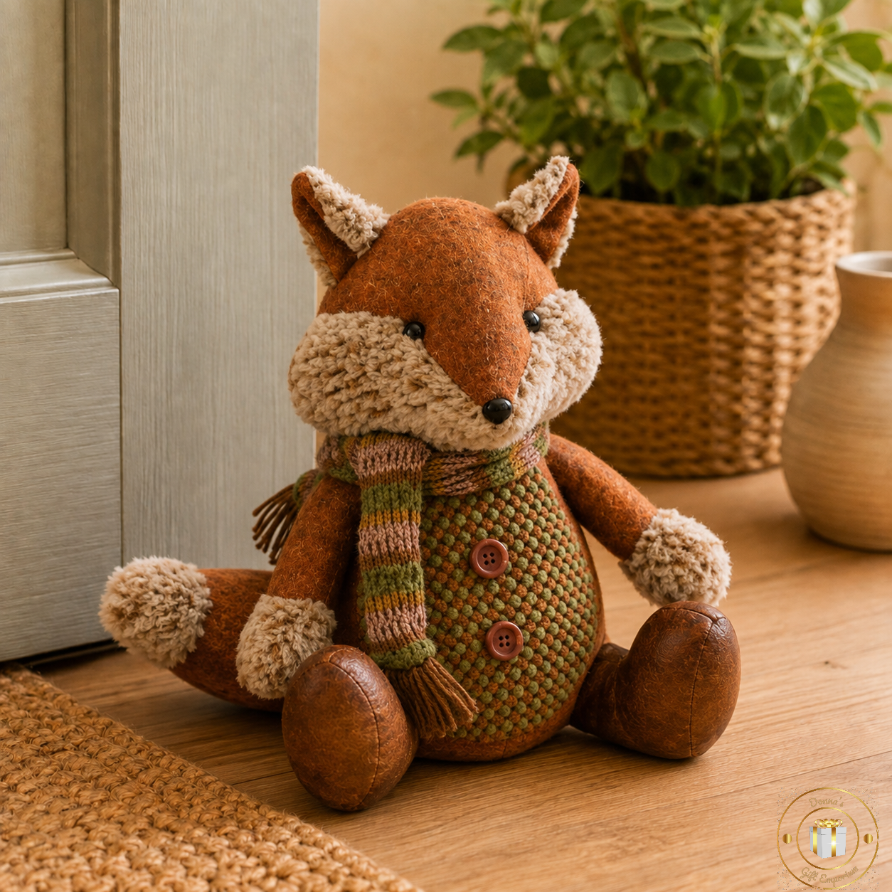 Fox Doorstop with Knitted Scarf