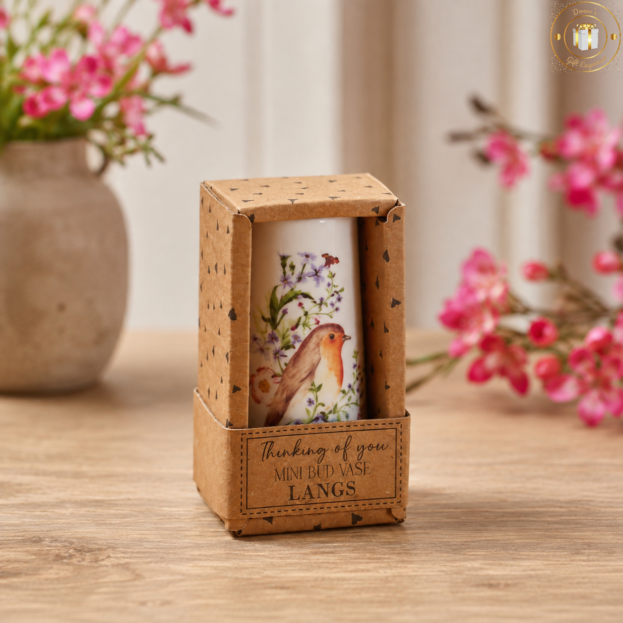 Garden Birds Stoneware "Thinking of You" Mini Vase With Gift Box