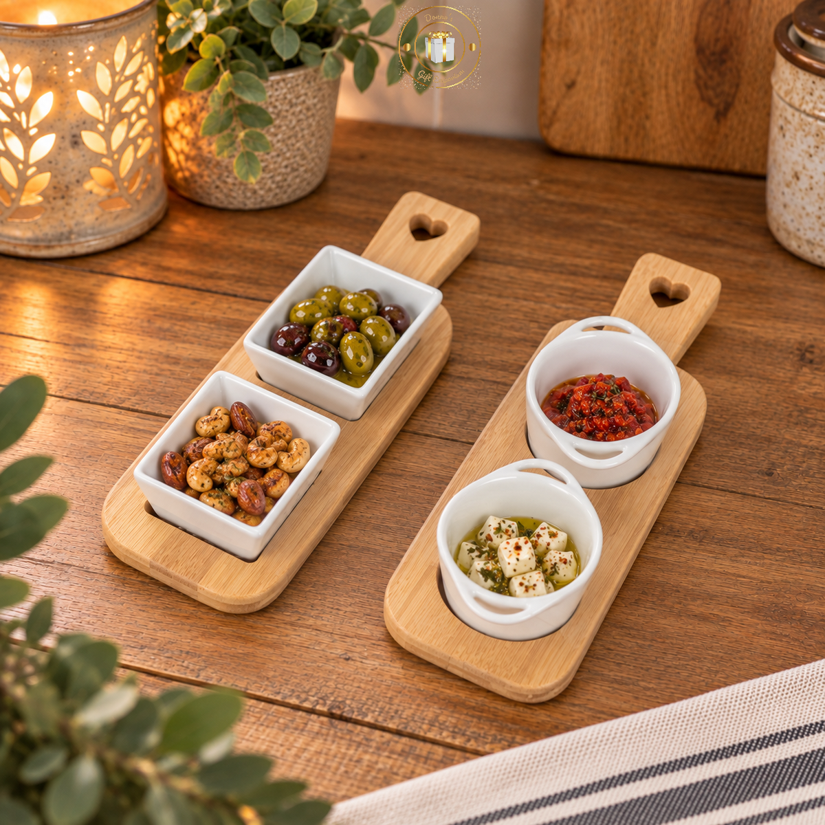 Dipping Dishes On Bamboo Serving Boards